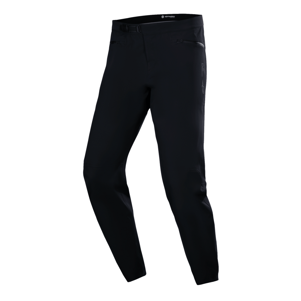 Alpinestars A-Dura Waterdichte Broek, MTB-fietsbroek, zwart, technisch slim-fit ontwerp met zijzakken met rits en ratelsluiting in de taille, gladde waterdichte stof, minimalistische performance-uitrusting voor mountainbiken