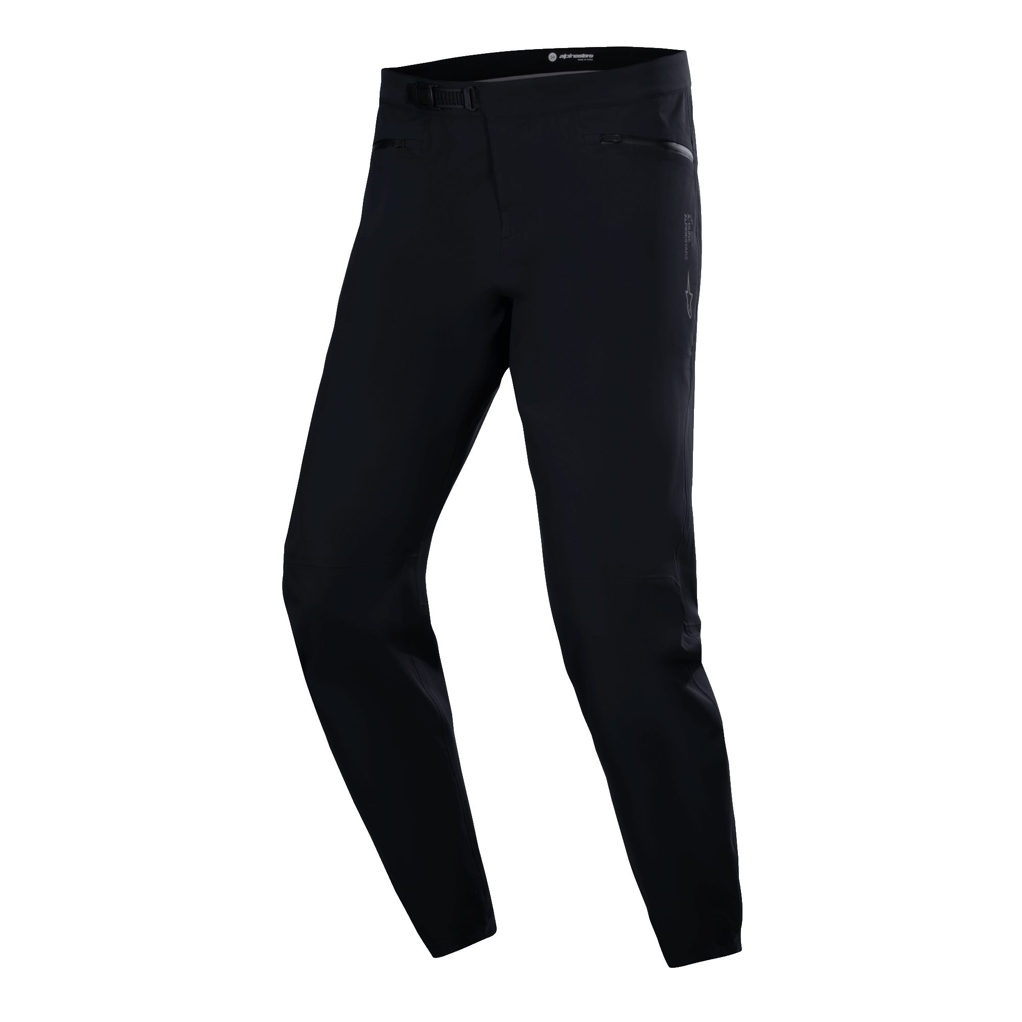 Alpinestars A-Dura Waterdichte Broek, MTB-fietsbroek, zwart, technisch slim-fit ontwerp met zijzakken met rits en ratelsluiting in de taille, gladde waterdichte stof, minimalistische performance-uitrusting voor mountainbiken