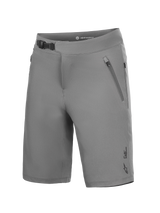 Gray A-Dura Ride MTB Shorts, 4-way stretch cycling gear with ratchet waist closure and zippered pockets.