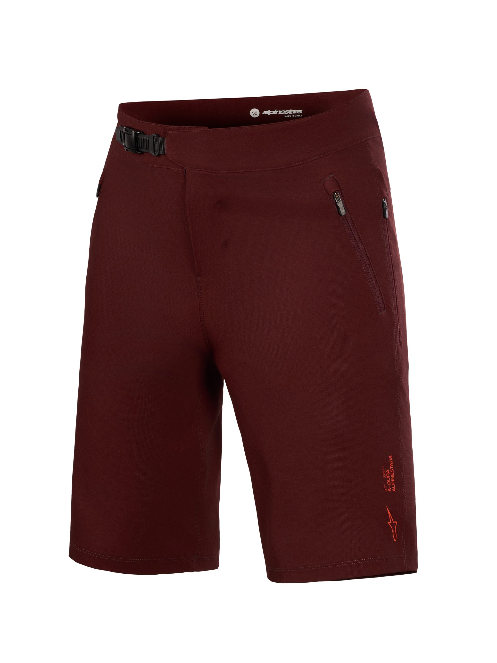 Bordeaux A-Dura Ride Liner Shorts, MTB-short met 4-way stretch, ratelsluiting en zijzakken met rits.