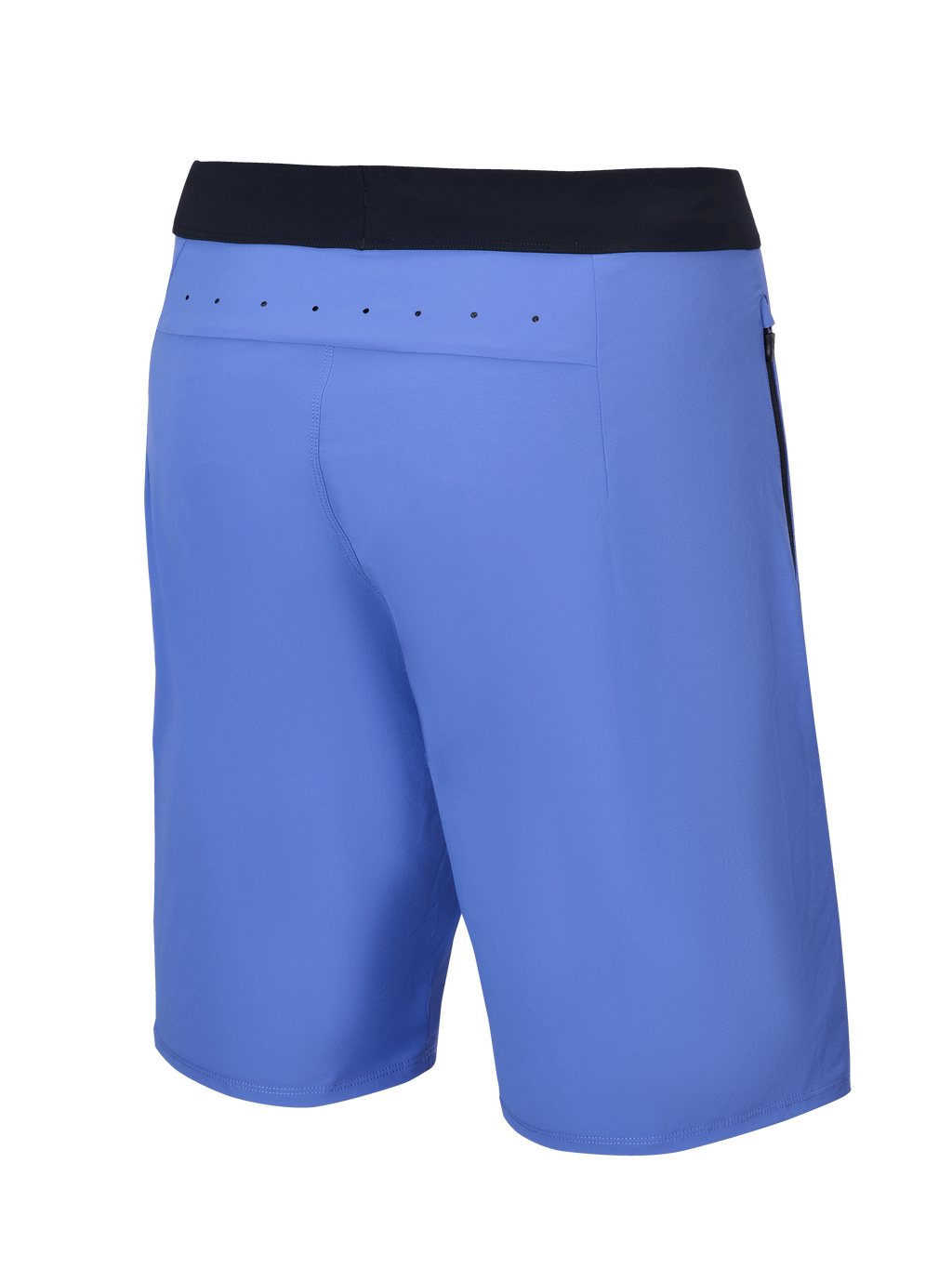Alpinestars A-Aria Lite Shorts, mountainbike short, Baja Blue, achteraanzicht met een zwarte tailleband en laserperforaties op de achterpas, prestatiepasvorm voor trailrijden