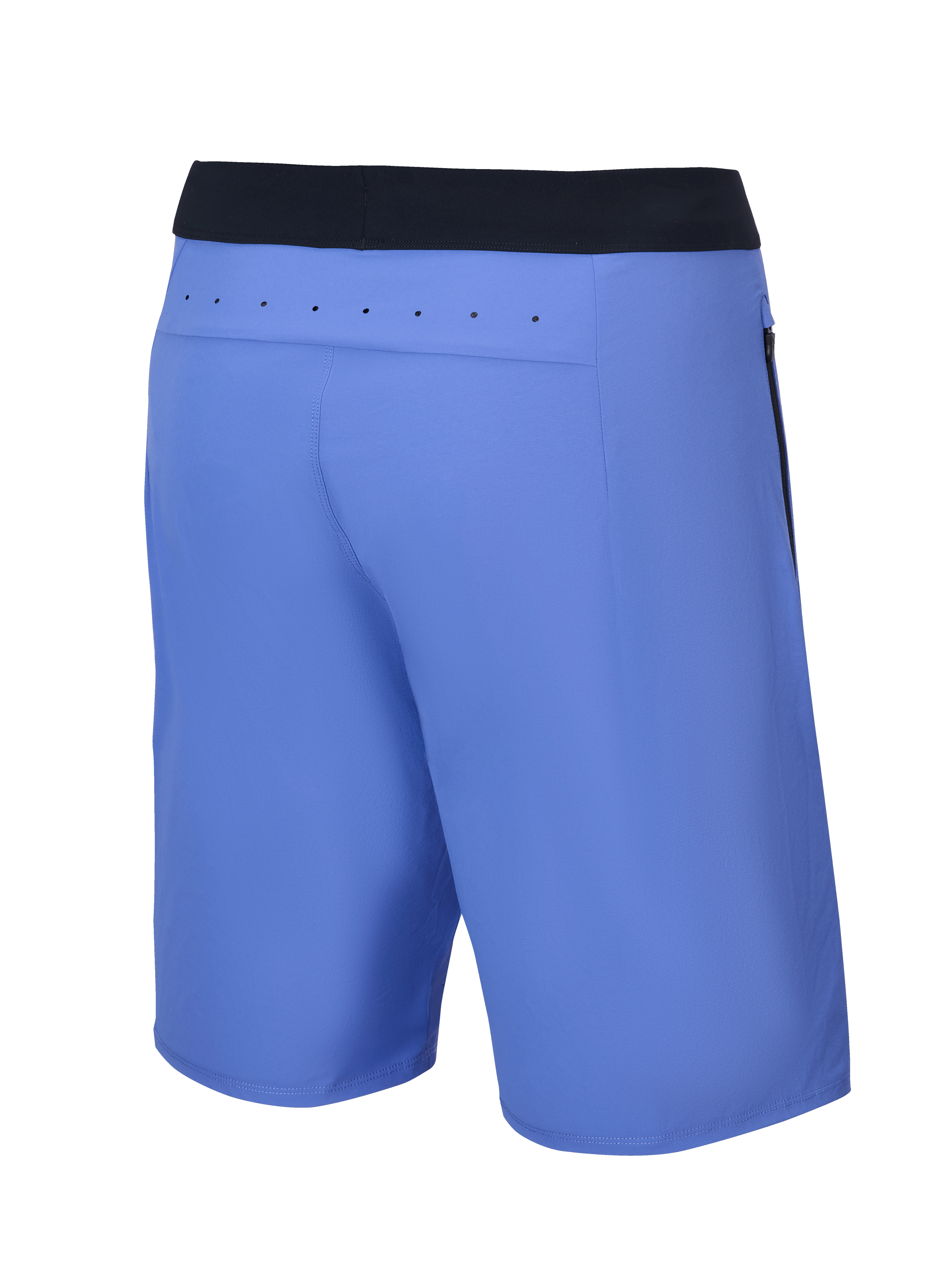 Alpinestars A-Aria Lite Shorts, mountainbike short, Baja Blue, achteraanzicht met een zwarte tailleband en laserperforaties op de achterpas, prestatiepasvorm voor trailrijden
