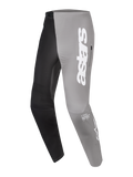 A-Supra Elite MTB-broek in vervaagd grijs en zwart, met opvallende witte astars-branding en lasergesneden ventilatie.