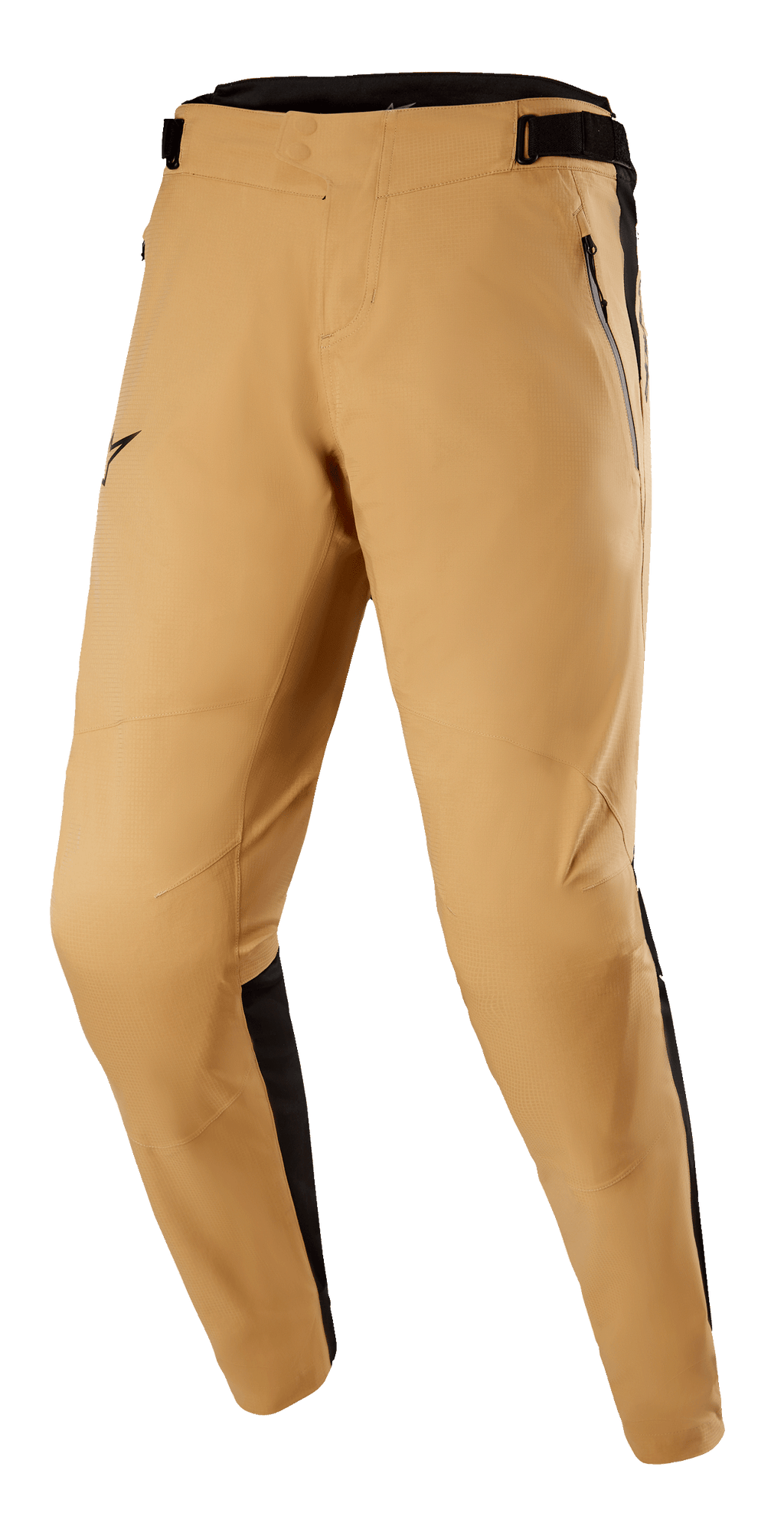 Alpinestars Tahoe 8.1 Waterproof Pants, waterdichte MTB-broek, khaki en zwart, voorgevormde broekspijpen, voorzakken met ritssluiting, verstelbare tailleband, zwarte zijpanelen en naadloos kruis voor trailprestaties in alle weersomstandigheden