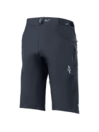 Alpinestars A-Dura Elite Shorts, mountainbike short, zwart, driekwart achteraanzicht met zijzak met ritssluiting, wit Astars-logo en "DURA"-branding op de tailleband, duurzame 4-way stretch Cordura-stof voor off-road fietsen