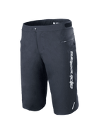 Alpinestars A-Dura Elite Shorts, mountainbike short, zwart, voorzien van een verticaal wit Alpinestars-logo op het linkerbeen, zijzak met ritssluiting, drukknoopsluiting aan de voorzijde met klittenbandverstellers in de taille, reflecterend accent, duurzame 4-way stretch Cordura-stof voor off-road fietsen