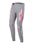 Alpinestars A-Supra Race Pants, MTB Racing Pants, Dark Gray, featuring red and white star logos on the thighs, laser-perforated ventilation holes, black ratchet waist closure, slim performance fit for mountain biking