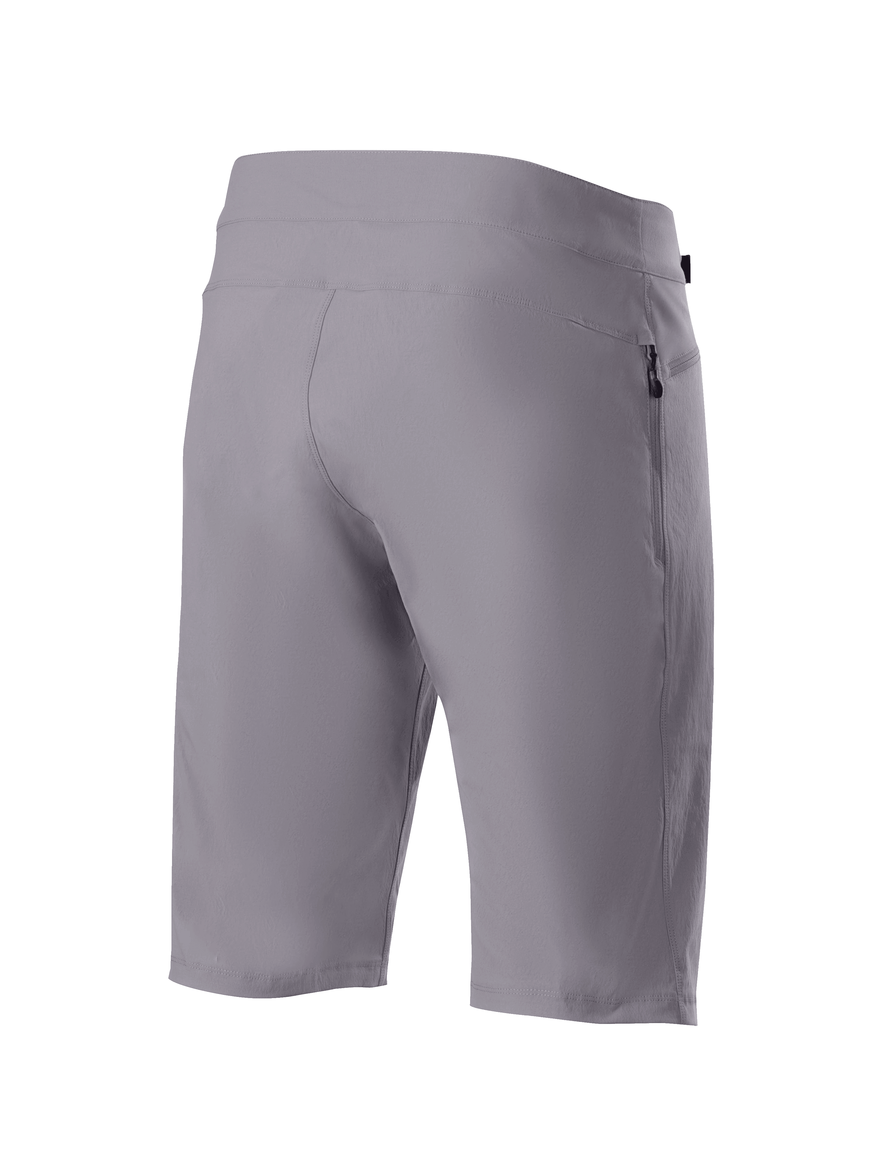 Alpinestars A-Dura Liner Shorts, donkergrijze mountainbikeshorts, achteraanzicht met duurzame 2-weg stretchstof en een verticale zijzak met rits, functionele MTB-fietskleding.