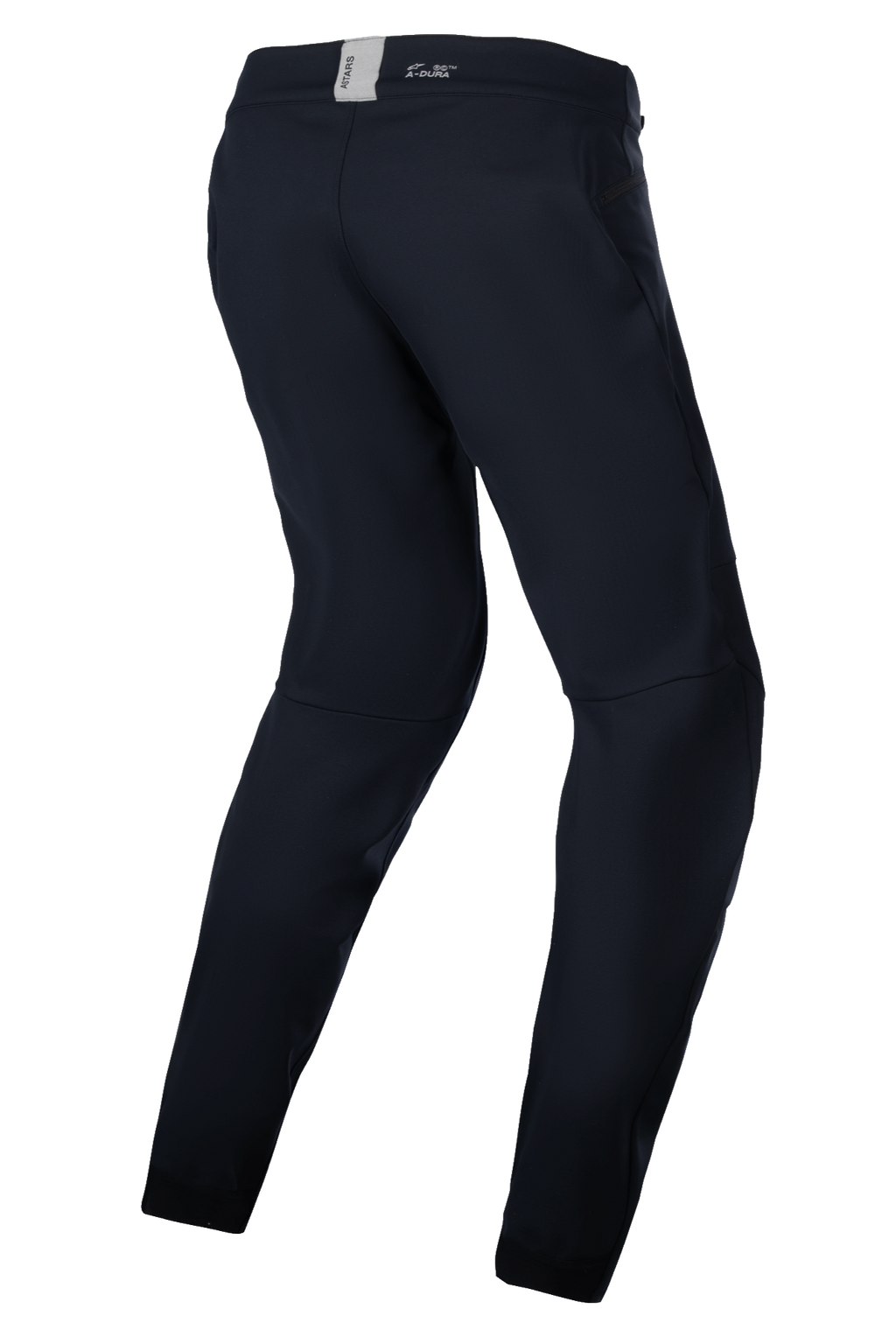 Alpinestars Stella A-Dura Thermal broek, MTB-broek voor dames, zwart, technische outdooruitrusting voor ritten in koud weer, driekwart achteraanzicht met de voorgevormde ergonomische pasvorm en achterzijde van de tailleband met ASTARS-branding.