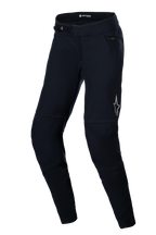 Alpinestars Stella A-Dura Thermal broek, MTB-broek voor dames, zwart, voorzien van een ratelsluiting in de taille, heupzak met rits en een reflecterend Alpinestars-logo op de dij, anatomisch voorgevormd ontwerp voor rijcomfort