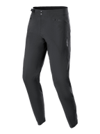 Alpinestars Stella A-Dura damesbroek, MTB-fietsbroek, zwart, voorzien van een dubbele drukknoopsluiting, verstelbare tailleband en zakken met ritssluiting, minimalistisch ontwerp met een klein wit sterlogo, duurzame 2-weg stretchstof voor off-road rijden