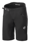 Alpinestars Stella Drop Algorithm shorts voor dames, mountainbikeshort, zwart, met ratelsluiting in de tailleband, voorzakken met ritssluiting, lasergeperforeerde binnenzomen voor ventilatie, lichtgewicht prestatiestof met Alpinestars-logo op de pijp