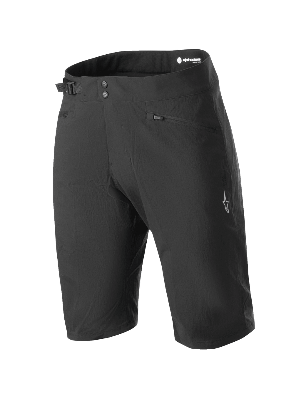 Alpinestars Stella A-Dura shorts, MTB-fietsshorts voor dames, zwart, voorzien van een dubbele drukknoopsluiting en zijdelingse tailleversteller, zakken met rits, technisch ontwerp op knielengte van duurzame 2-weg stretchstof