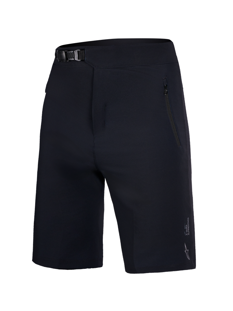 Black Youth A-Dura Ride Shorts with ratchet waist closure and zippered pockets for mountain bike durability.