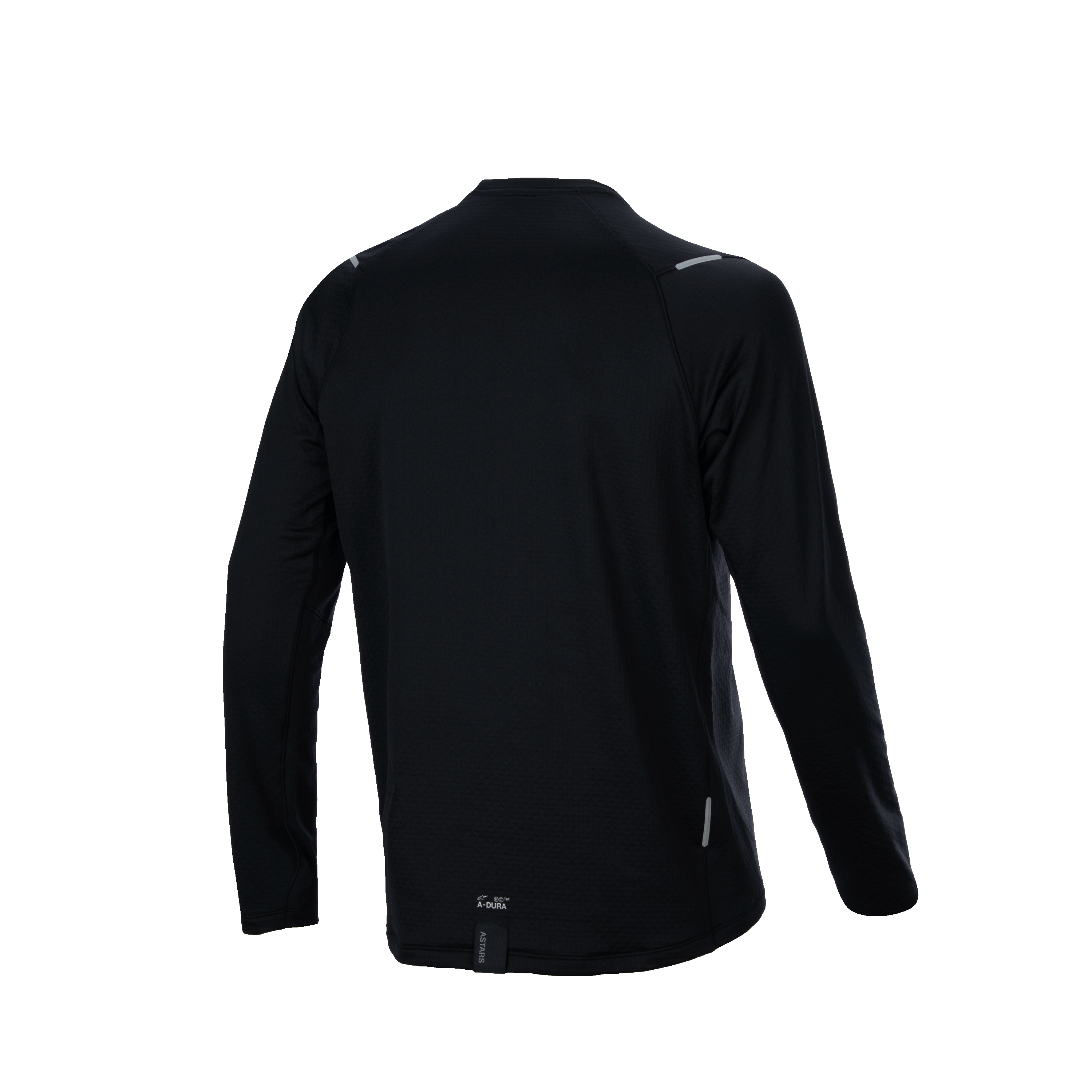 Alpinestars A-Dura Thermal Jersey, Back View, Black, Long Sleeve Mountain Bike Jersey featuring Extended Drop Tail and Textured Insulated Fabric with Small A-Dura Branding and Reflective Accents