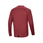 Alpinestars A-Dura Thermal Jersey, fietsshirt met lange mouwen, bordeauxrood, achteraanzicht met verlengde achterzijde voor extra dekking, getextureerde geïsoleerde thermische stof, minimalistische branding aan de zoom