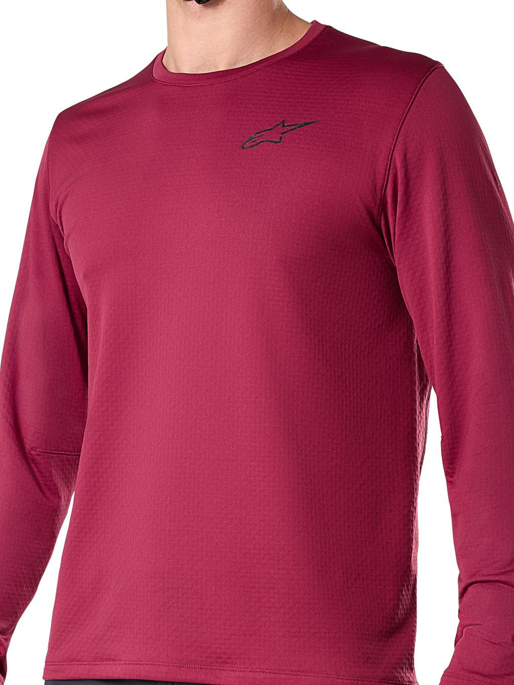 Alpinestars A-Dura Thermal Jersey, fietsshirt met lange mouwen, bordeauxrood, met een klein zwart logo op de borst, getextureerde thermische stof, regular fit voor mountainbiken