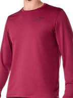 Alpinestars A-Dura Thermal Jersey, fietsshirt met lange mouwen, bordeauxrood, met een klein zwart logo op de borst, getextureerde thermische stof, regular fit voor mountainbiken