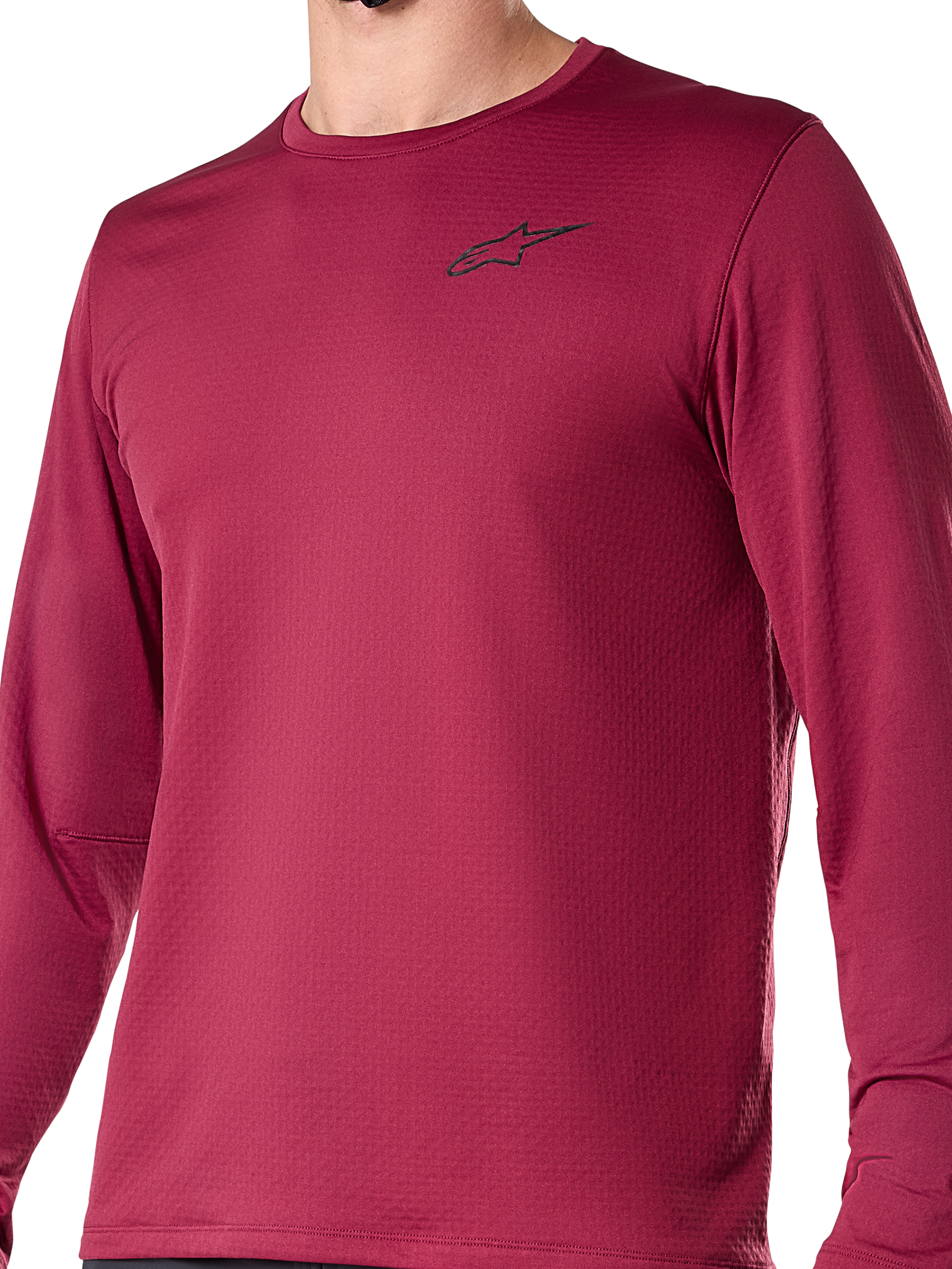 Alpinestars A-Dura Thermal Jersey, fietsshirt met lange mouwen, bordeauxrood, met een klein zwart logo op de borst, getextureerde thermische stof, regular fit voor mountainbiken