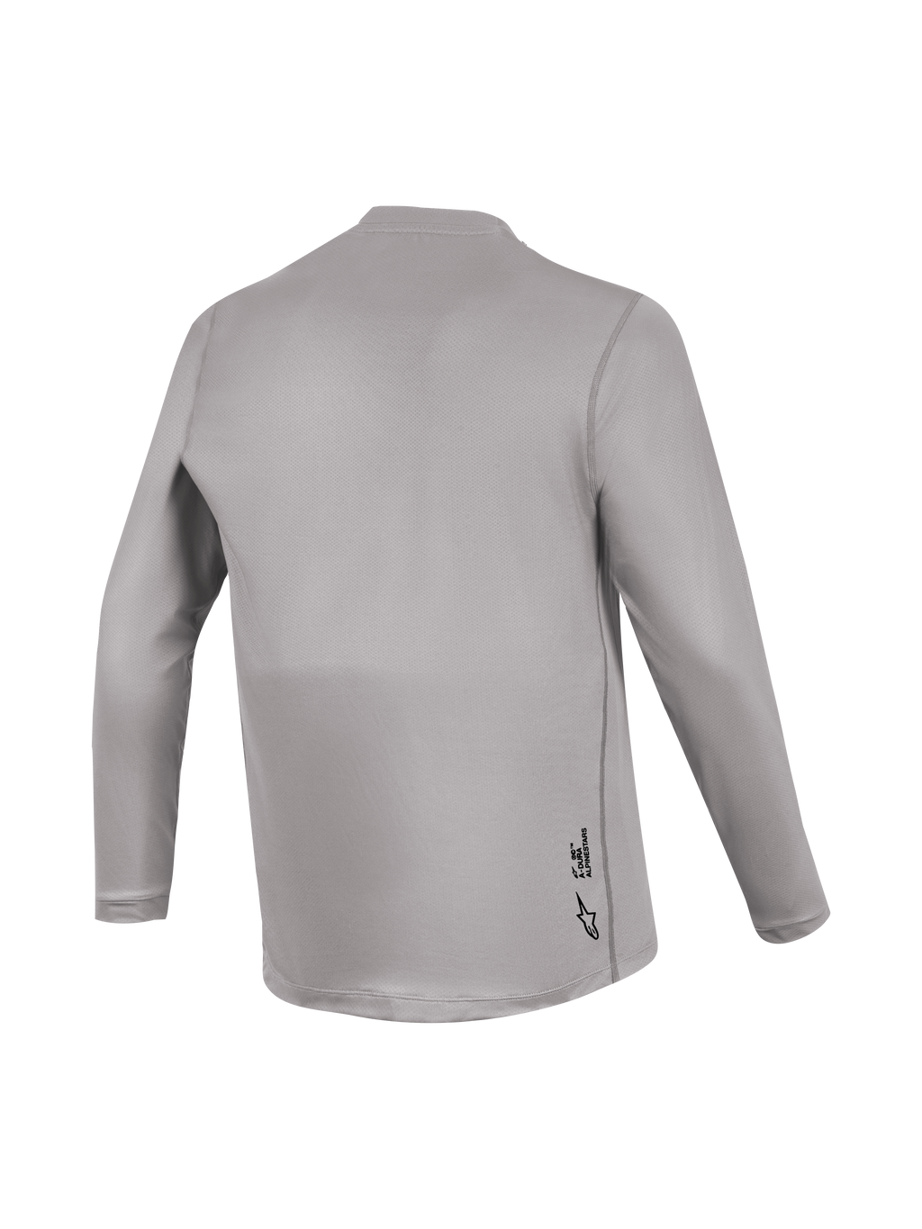 Grijze Alpinestars A-Dura Ride trui met lange mouwen, achteraanzicht met jacquard textuur en subtiele MTB-branding.