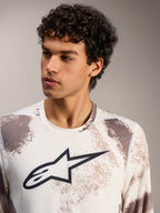 Alpinestars A-Dura Ride fietsshirt met lange mouwen in Sand Camo, een MTB-top met een opvallend zwart borstlogo.
