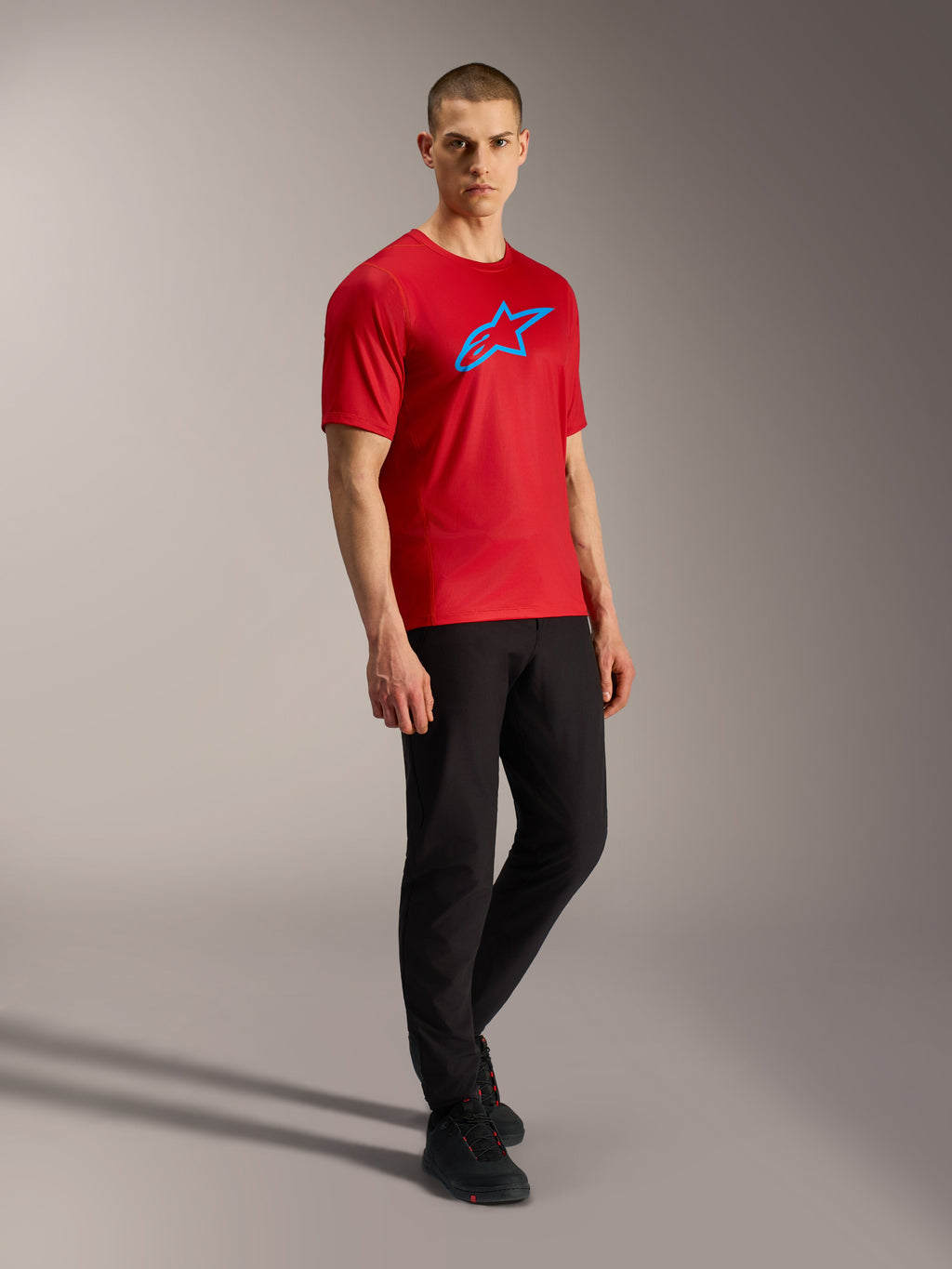 Rode A-Dura Ride jersey met korte mouwen, blauw Astars-logo, lichtgewicht jacquard stof, MTB-kleding.