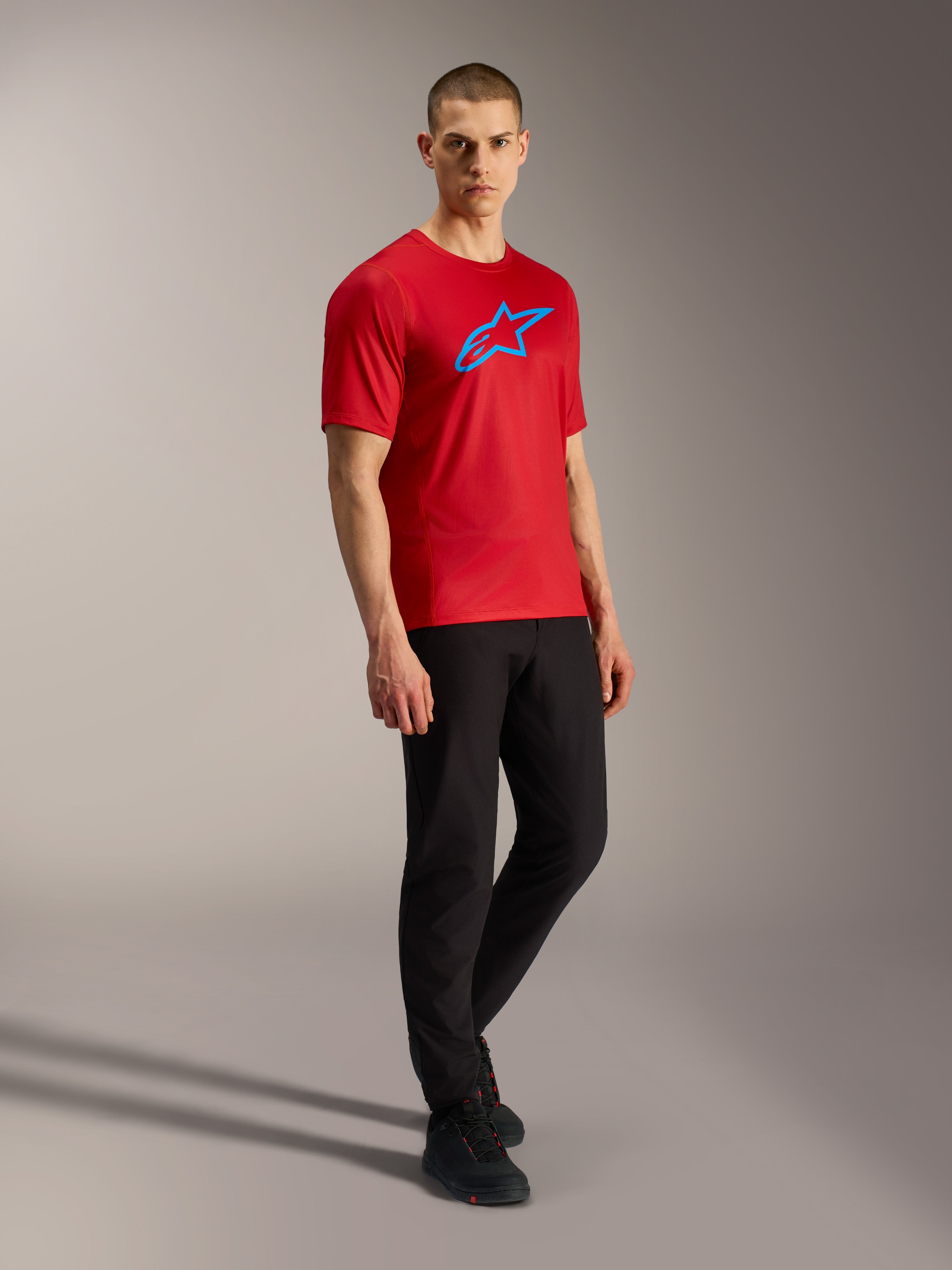Rode A-Dura Ride jersey met korte mouwen, blauw Astars-logo, lichtgewicht jacquard stof, MTB-kleding.