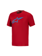 Rood A-Dura Ride fietsshirt met korte mouwen en een felblauw Astars-logo op de borst voor MTB-prestaties.