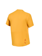 Oranje A-Dura Ride-trui met korte mouwen, achteraanzicht, jacquard stretchstof en klein Astars-logo op de zoom.