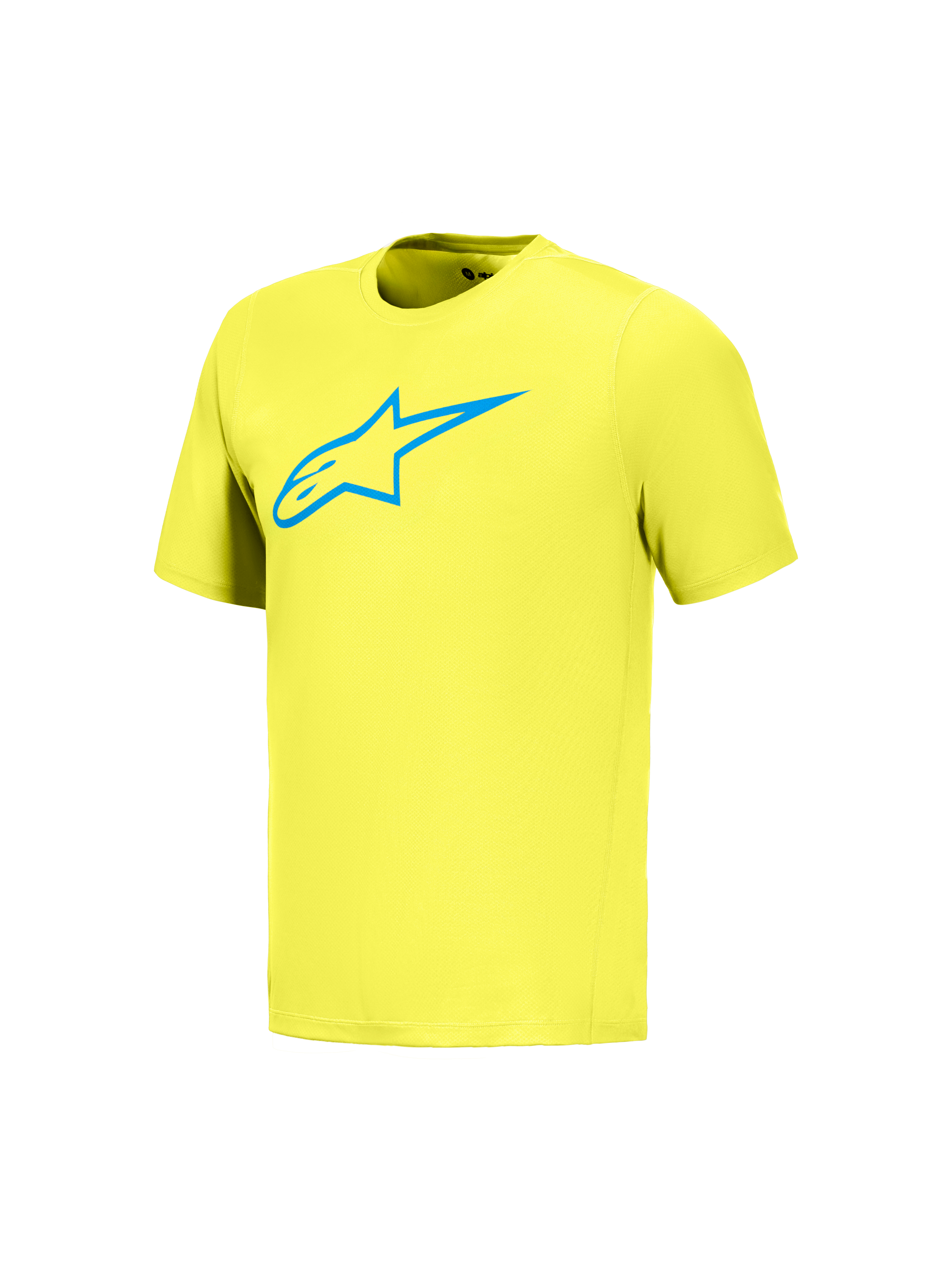 A-Dura Ride Short Sleeve Jersey in Yellow Fluo with blue Astars logo, performance MTB apparel for mountain bike riding.