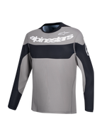 Alpinestars A-Dura Race Jersey, mountainbike-jersey met lange mouwen, grijs en zwart met wit logo op de borst