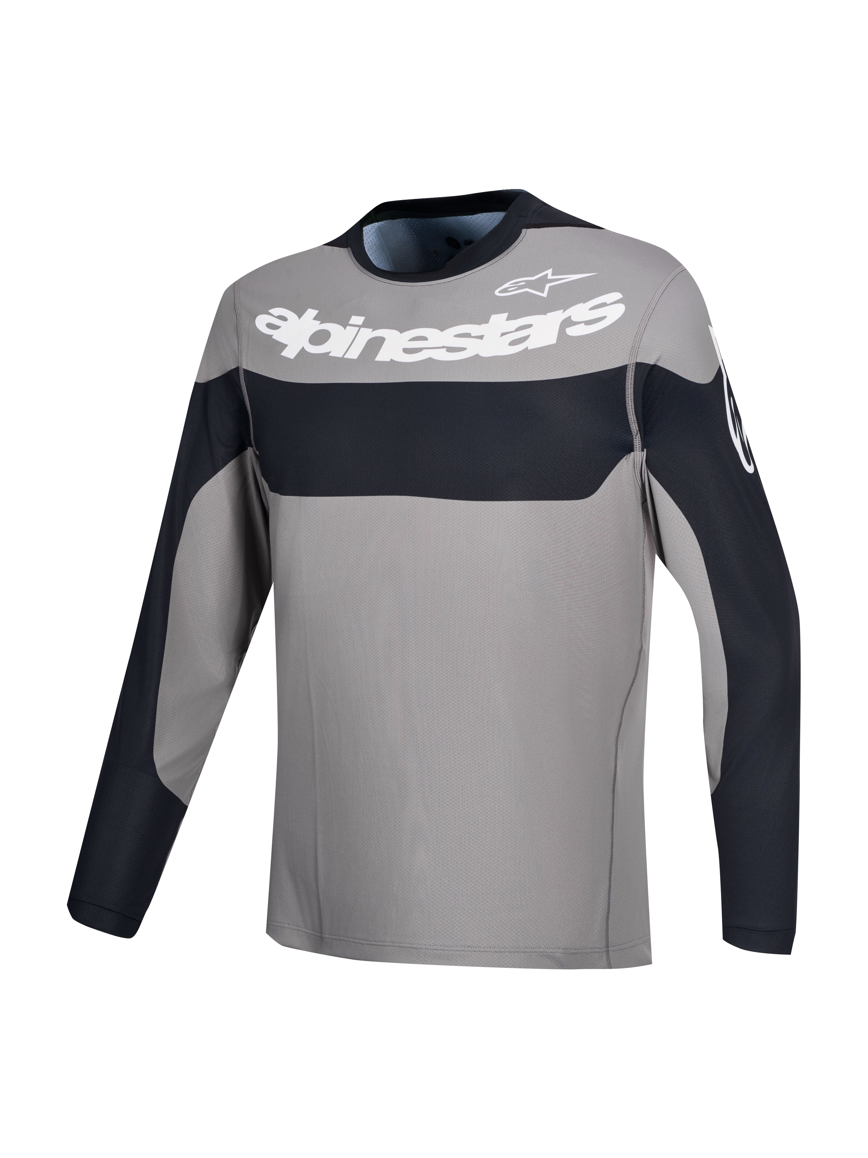 Alpinestars A-Dura Race Jersey, mountainbike-jersey met lange mouwen, grijs en zwart met wit logo op de borst