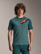 Alpinestars A-Dura Lipan Jersey, MTB-shirt met korte mouwen, Silver Pine groen, groot zwart en oranje Astars-logo op de borst, regular fit, lichtgewicht performance-stof voor mountainbiken