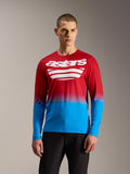 A-Dura ASTARS 2.0 Jersey met lange mouwen, rood-blauw kleurverloop, wit logo, performance mountainbike-kleding.