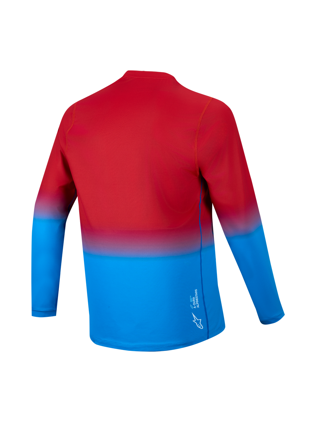 A-Dura ASTARS 2.0 Jersey met lange mouwen, rood-blauw kleurverloop, achteraanzicht met drop tail en technische stof.