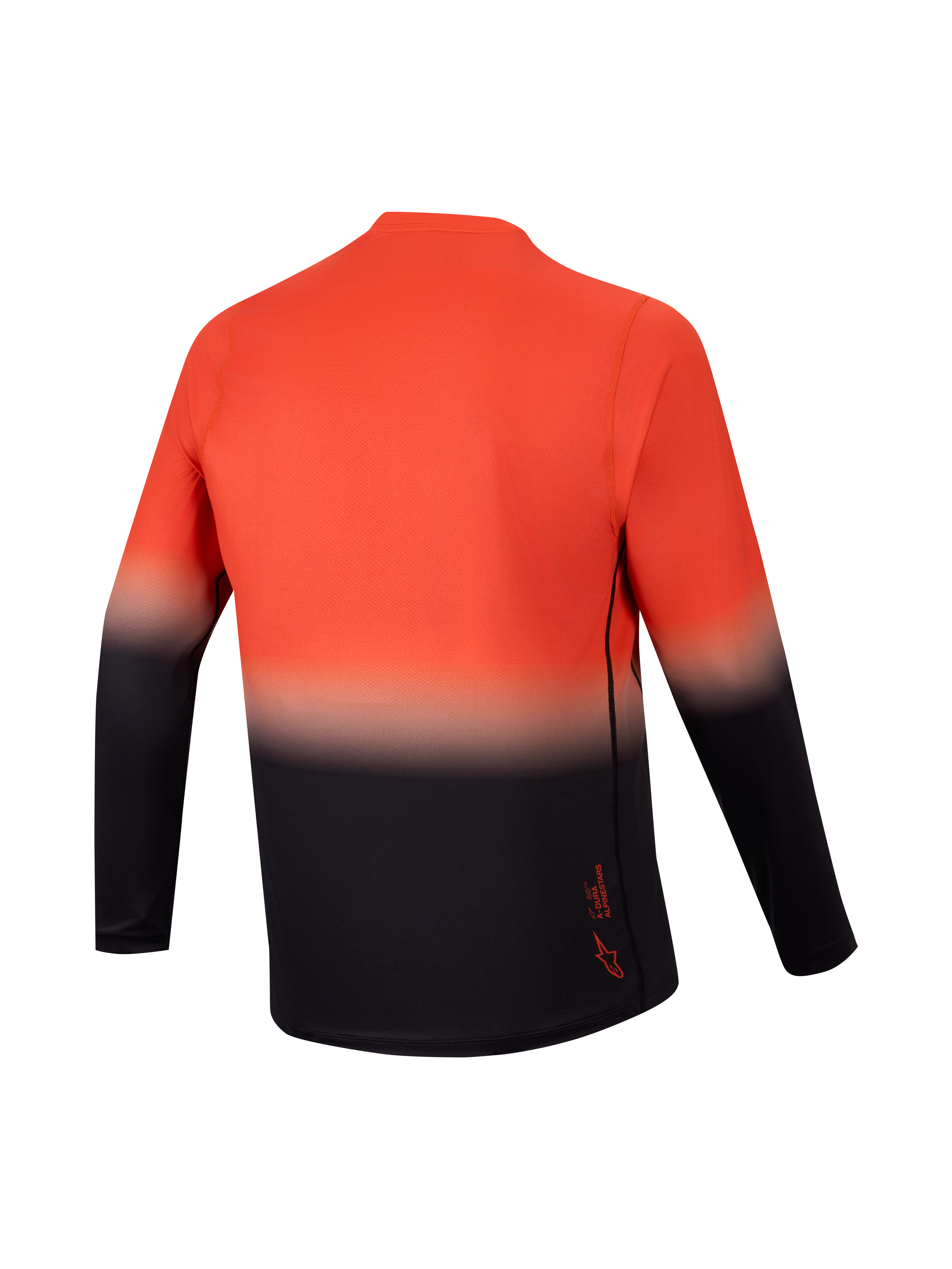 A-Dura ASTARS 2.0 MTB-jersey met lange mouwen, achterkant met oranje en zwart kleurverloop voor MTB-ritten.