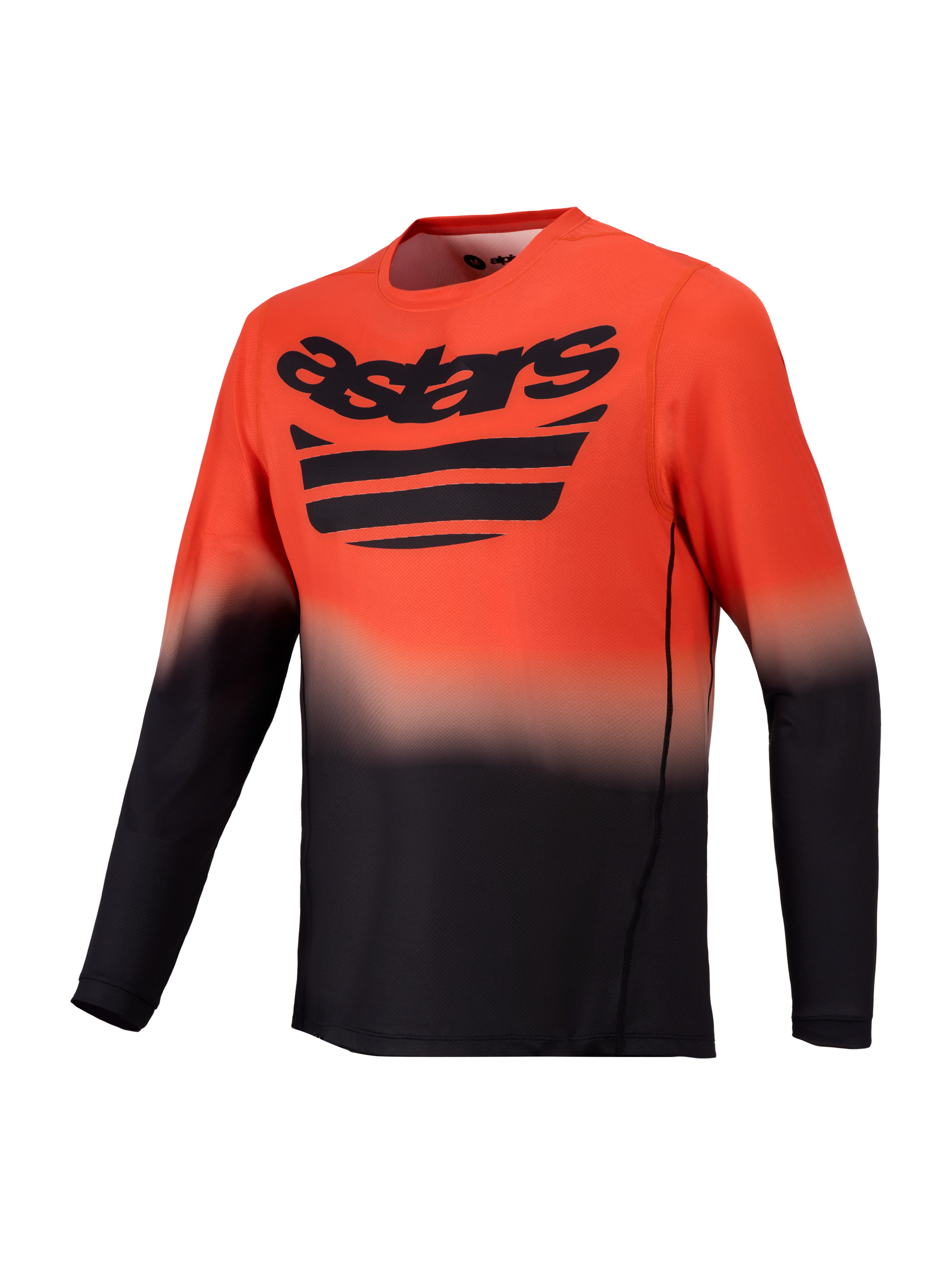 Oranje en zwart Alpinestars A-Dura ASTARS Jersey 2.0 MTB-shirt met kleurverloop en logo op de borst.
