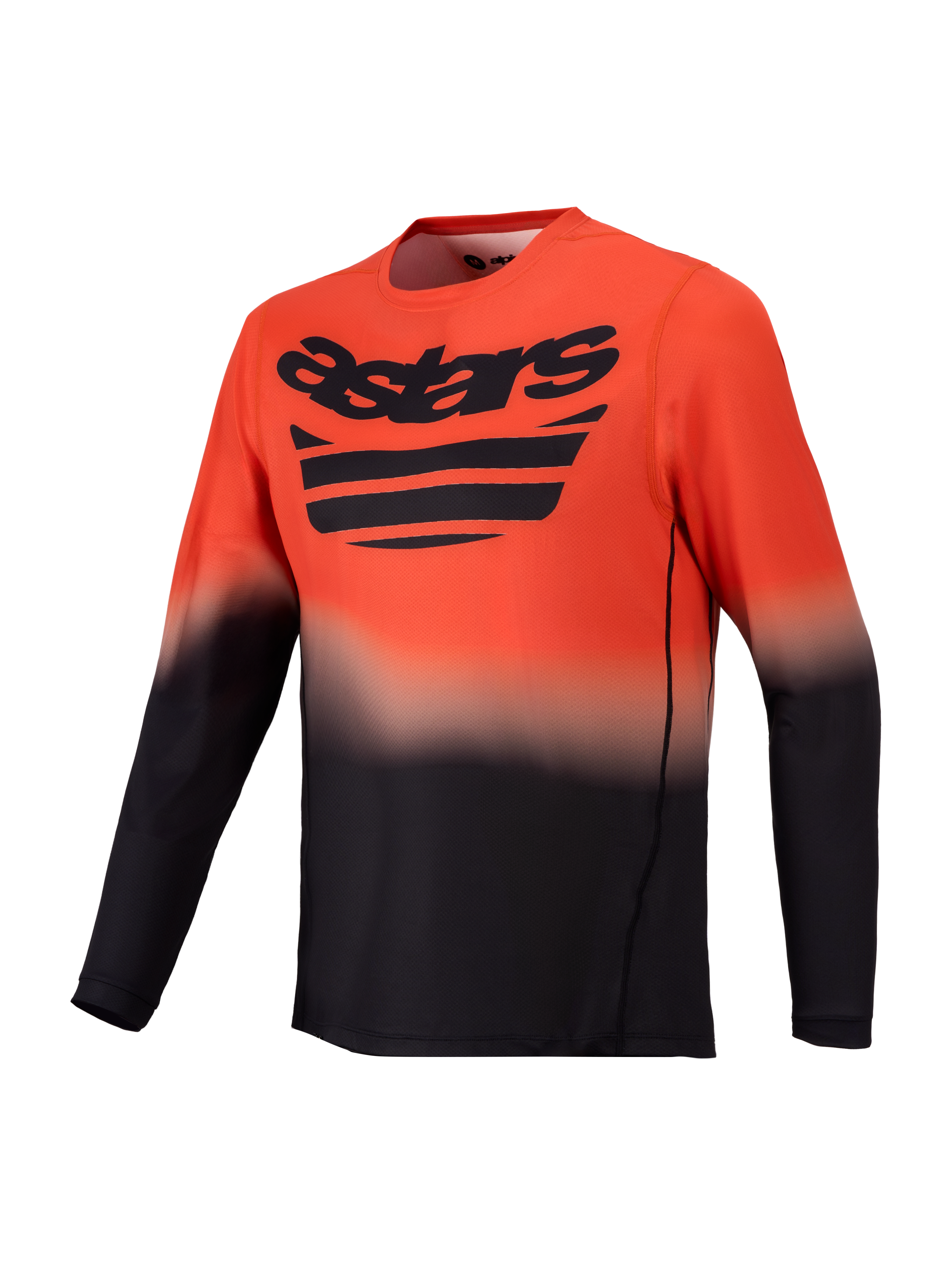 Oranje en zwart Alpinestars A-Dura ASTARS Jersey 2.0 MTB-shirt met kleurverloop en logo op de borst.