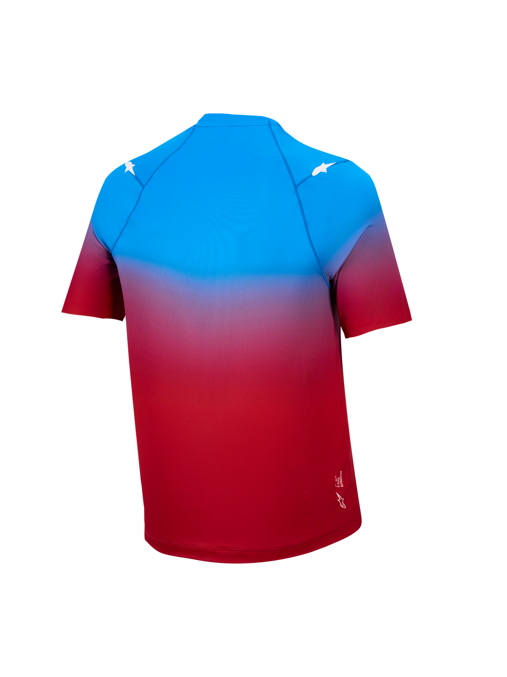 A-Dura ASTARS 2.0 Jersey met korte mouwen, rood-blauw kleurverloop, performance MTB-top met witte steraccenten.