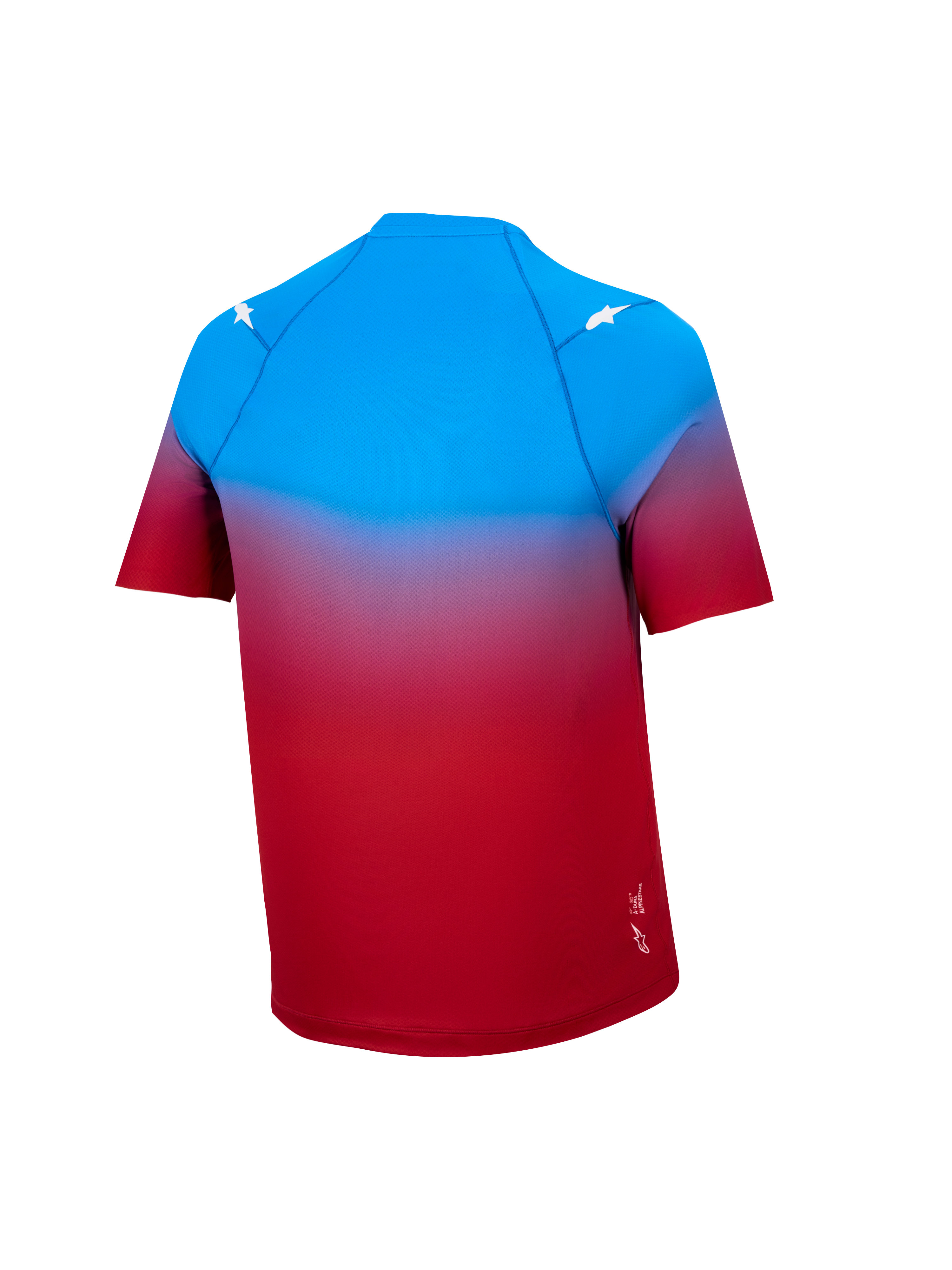 A-Dura ASTARS 2.0 Jersey met korte mouwen, rood-blauw kleurverloop, performance MTB-top met witte steraccenten.