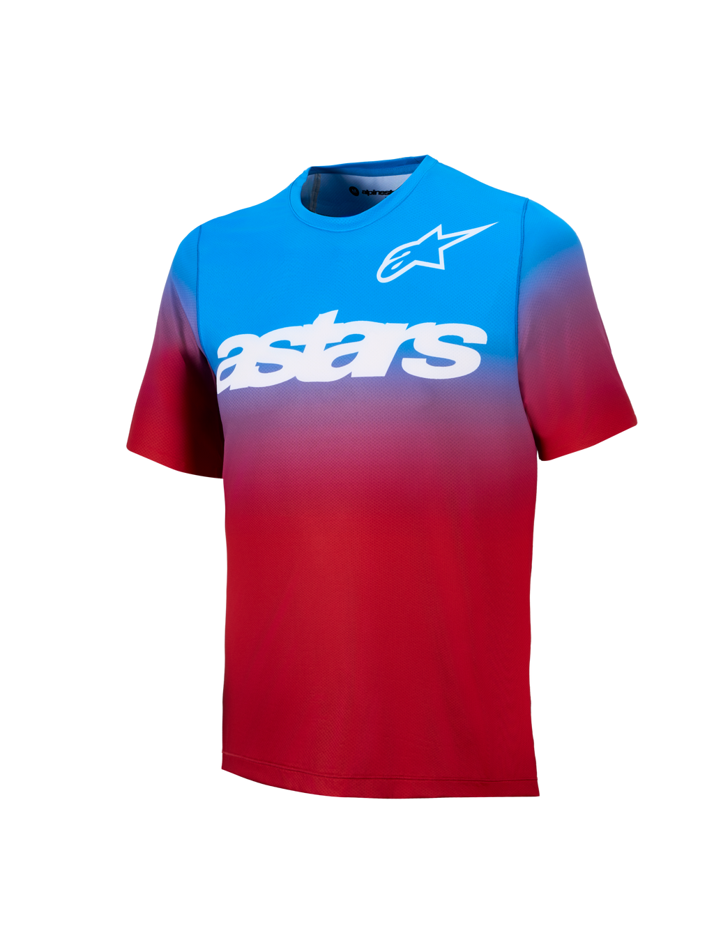 Alpinestars A-Dura ASTARS Jersey 2.0, MTB-shirt met korte mouwen in Bright Red Blue kleurverloop met witte graphics.