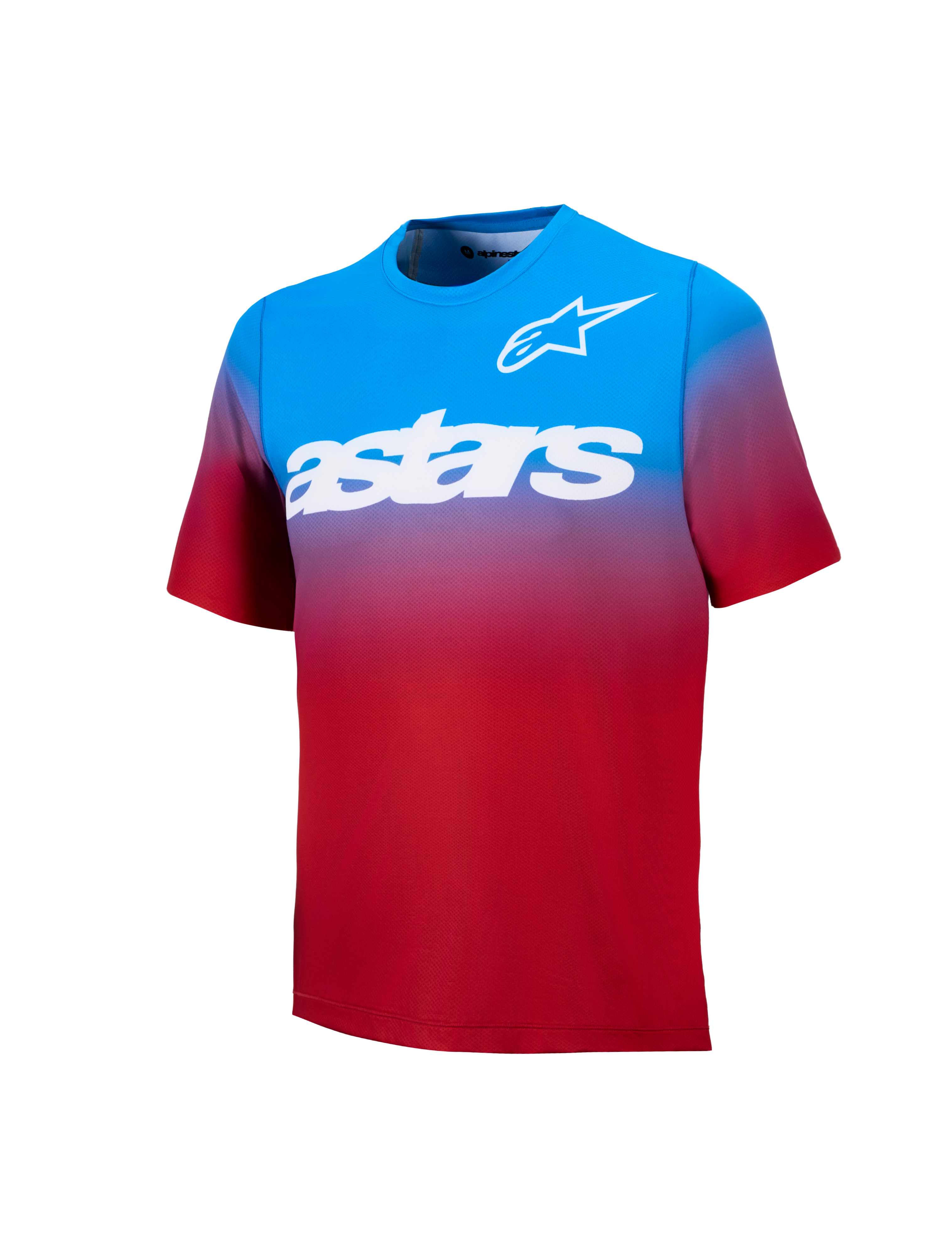 Alpinestars A-Dura ASTARS Jersey 2.0, MTB-shirt met korte mouwen in Bright Red Blue kleurverloop met witte graphics.