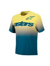 A-Dura ASTARS Jersey 2.0, short sleeve MTB top in Yellow Fluo and Blue Green gradient with bold teal chest branding.