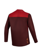 A-Dura Elite Trui 2.0 in bordeaux en rood, MTB-shirt met lange mouwen, color-blocked rug en verlengde achterkant.
