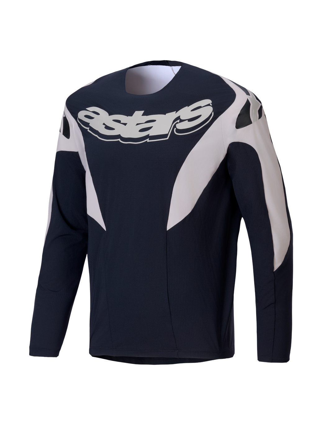 Alpinestars A-Supra Melt Jersey, langsarme MTB-racejersey voor heren, zwart en wit met opvallend logo op de borst en geventileerde stretchconstructie