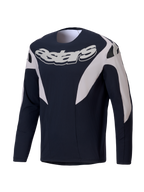 Alpinestars A-Supra Melt Jersey, langsarme MTB-racejersey voor heren, zwart en wit met opvallend logo op de borst en geventileerde stretchconstructie
