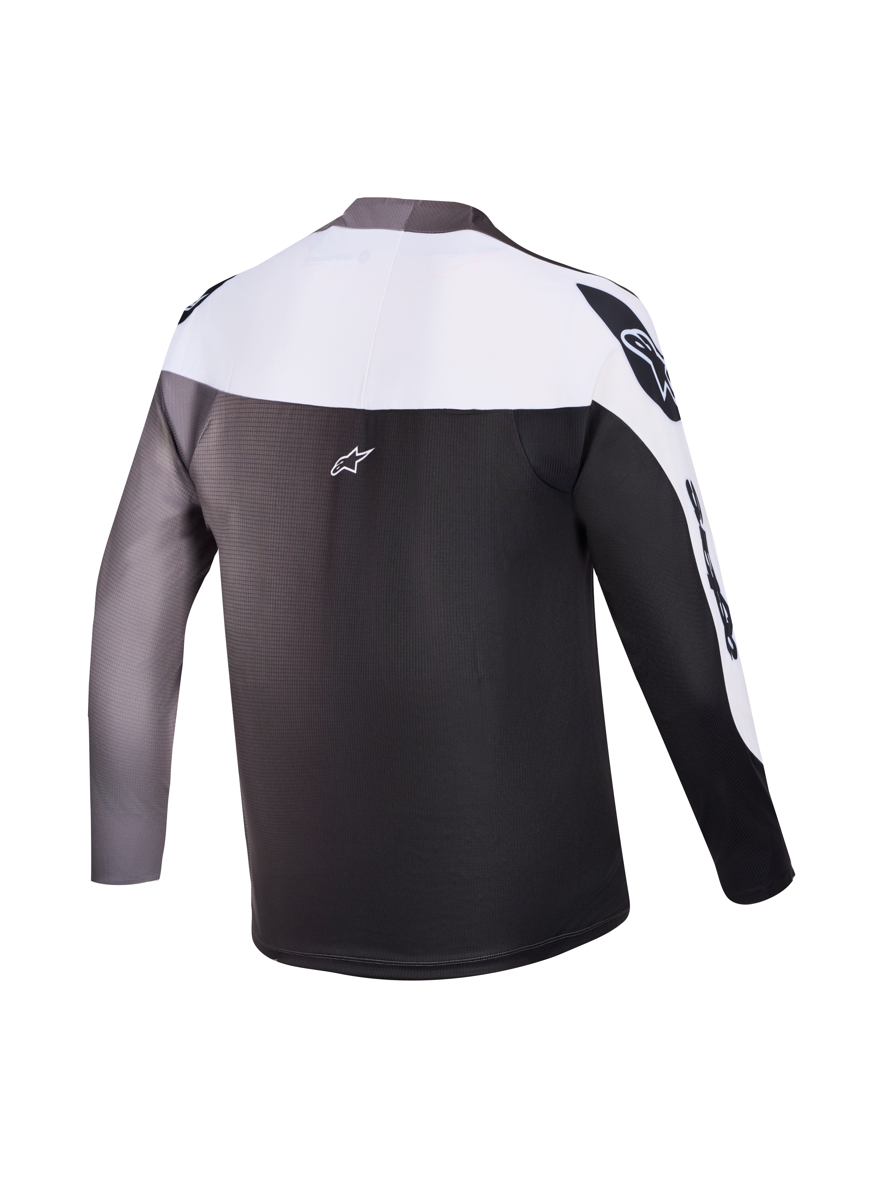 Achteraanzicht A-Supra Elite Trui, grijs kleurverloop, MTB-raceshirt met lange mouwen en Alpinestars-branding.