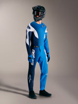 Alpinestars A-Supra Elite MTB-kit in Faded Bright Blue met prestatiegerichte broek, jersey en opvallende witte logo's.