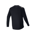 Alpinestars A-Aria Polartec Switch Long Sleeve Jersey, zwart, achteraanzicht van mountainbike jersey, klein beige logo op de schouder en verlengde achterzoom, technische vochtafvoerende stof voor off-road fietsen