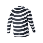 Alpinestars A-Aria Oscar Jersey met lange mouwen, zwart en wit, achteraanzicht met de spiraalvormige Oscar-graphic, wielershirt met een prestatiepasvorm en verlengde achterkant voor MTB trailrijden